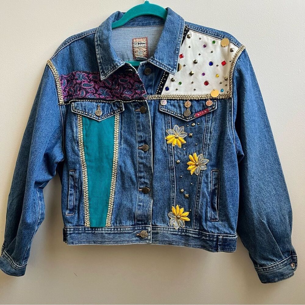 Mavis patchwork jacket embellished studded denim … - image 1